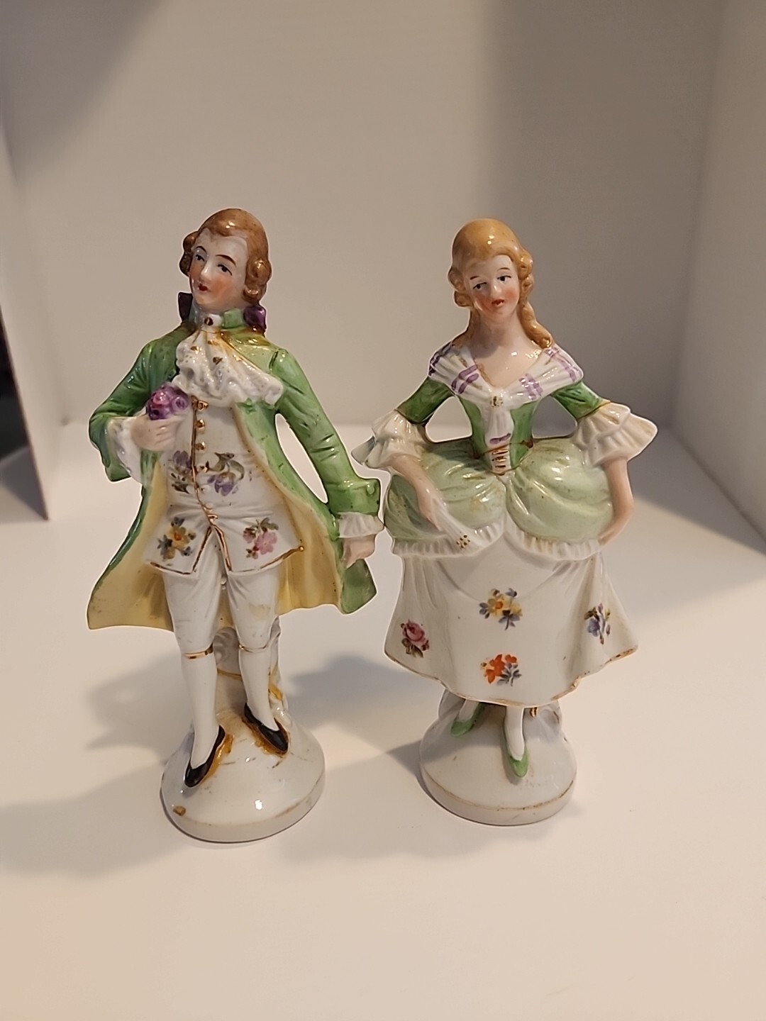 French-Colonial Hand-Painted Transferware Man Woman Figurines