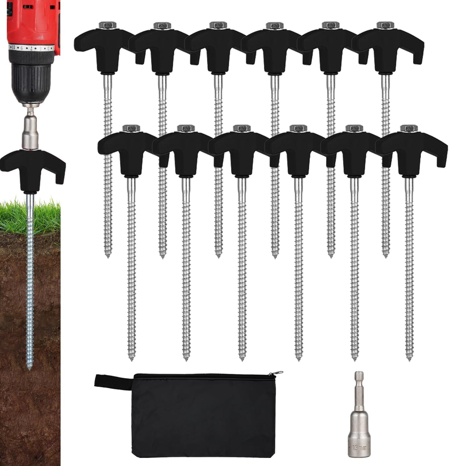 16 Pack Screw in Tent Stakes Heavy Duty,8 Inch Ground Anchors Screw In,Metal Sta 16 Pack Screw in Tent Stakes Heavy Duty,8 Inch Ground Anchors Screw In,Metal Sta