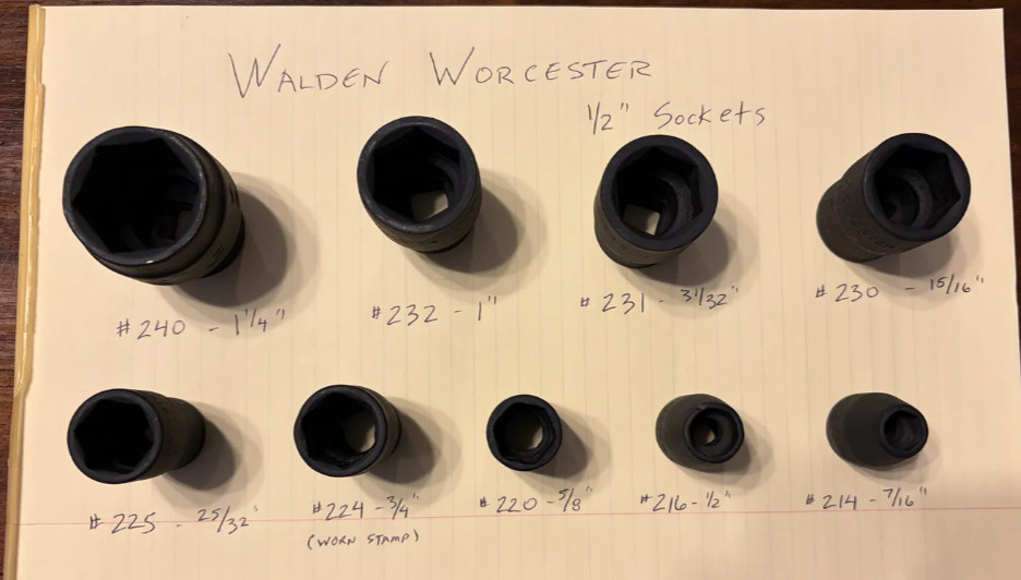 Antique Walden-Worcester 200 Series 1/2-Drive Auto Mechanics' 9-PC Socket Set