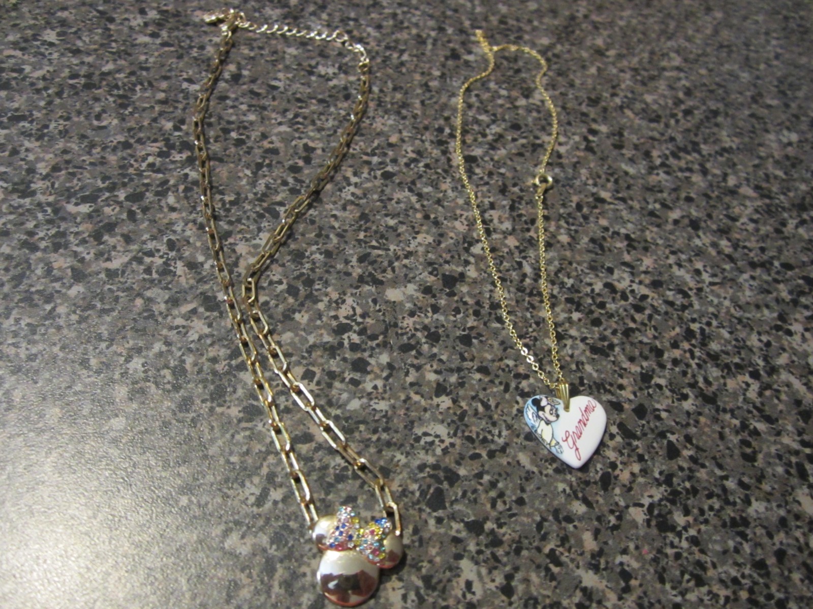 Minnie Mouse and Grandma Disney Gold Necklaces - Lot of Two (2)