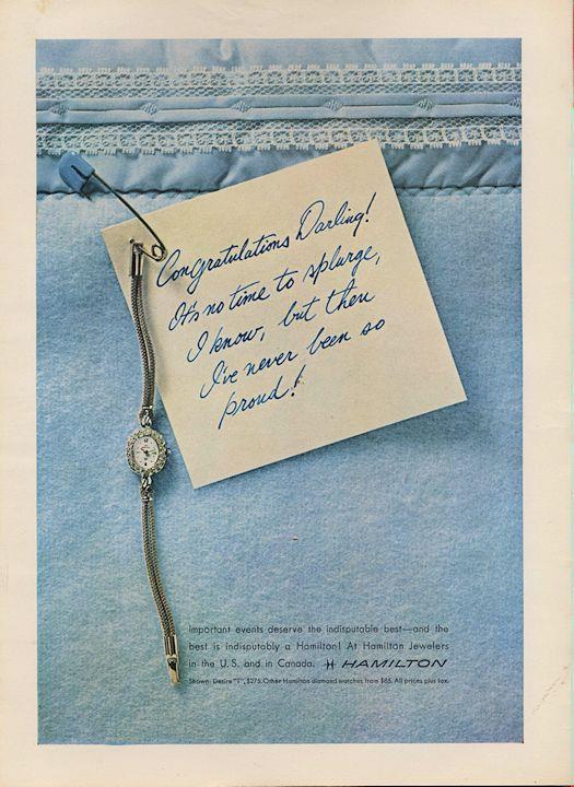 1962 Hamilton PRINT AD Beautiful Hamilton ladies wrist watch vintage photo ad