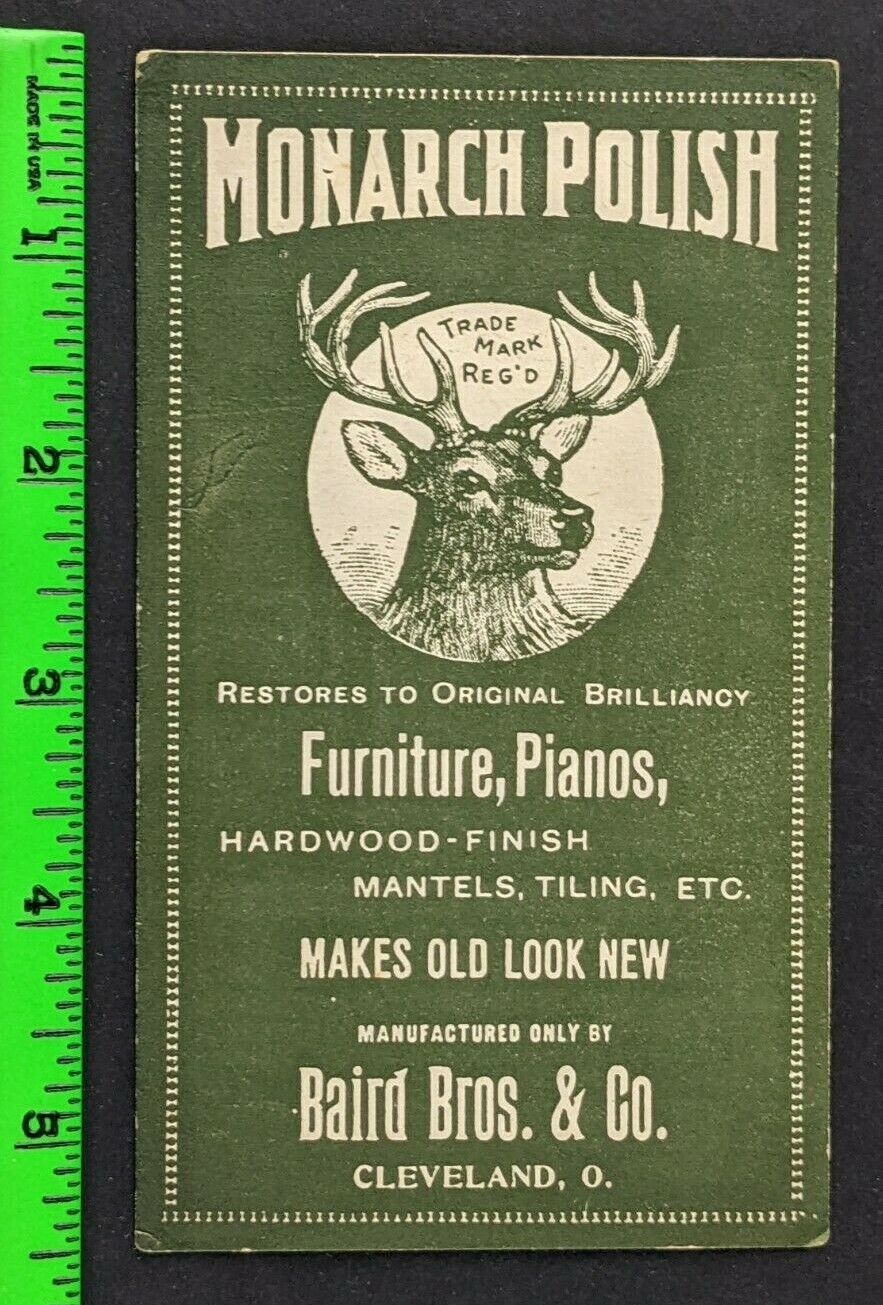 Vintage 1890s Monarch Polish Hardwood Deer Antler Bottle Cleveland OH Trade Card