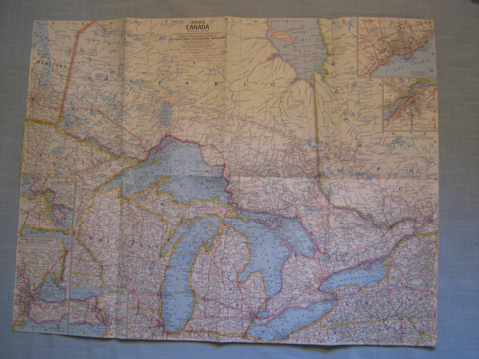 VINTAGE CENTRAL CANADA MAP National Geographic July 1963