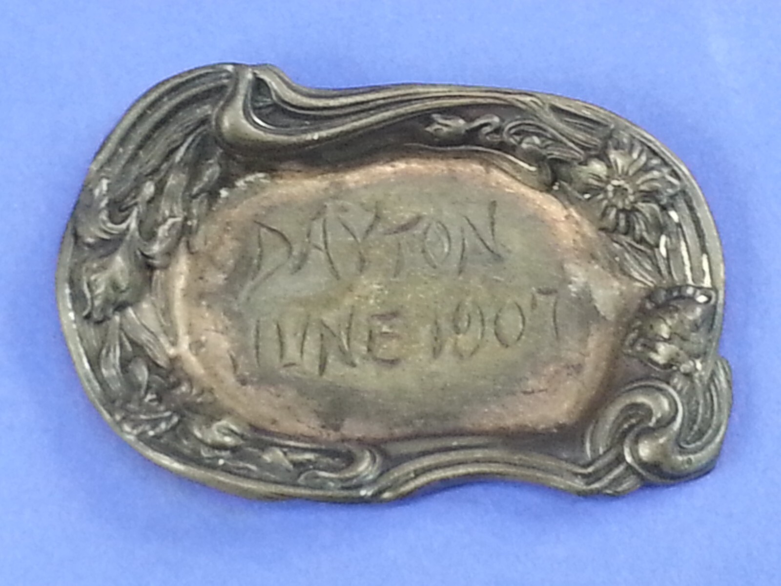 Antique June 1907 Metal Trinket Dish Quadruple Silver Plate Queen City