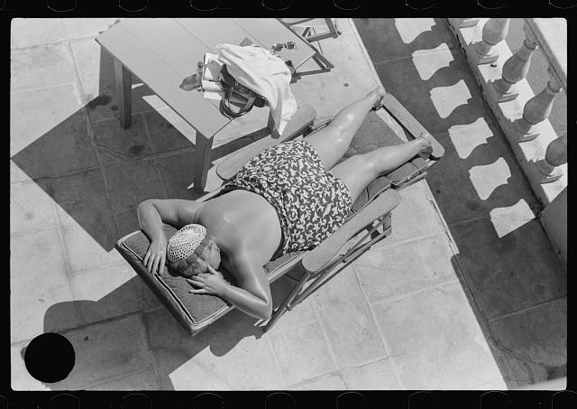 Photo:Miami Beach Florida 1939 June in January Sunbathing Woman Poolside