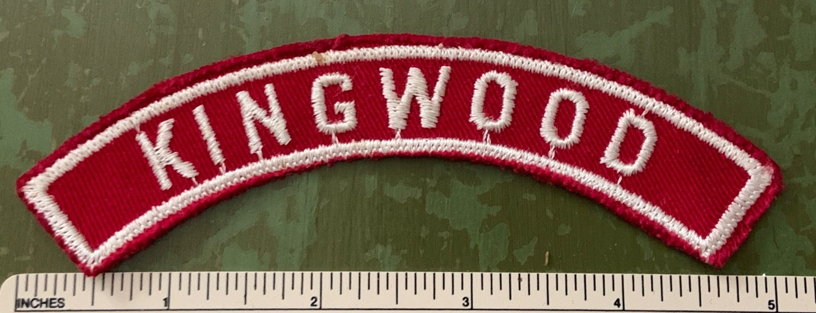 Vintage KINGWOOD Boy Scout Red & White Community Strip PATCH RWS Scouting