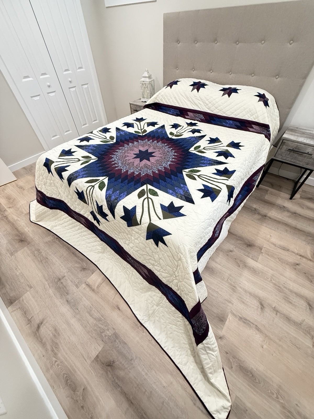 New Amish Quilt Improved Lone Star Blue Purple - 105x115 Heirloom Lancaster PA
