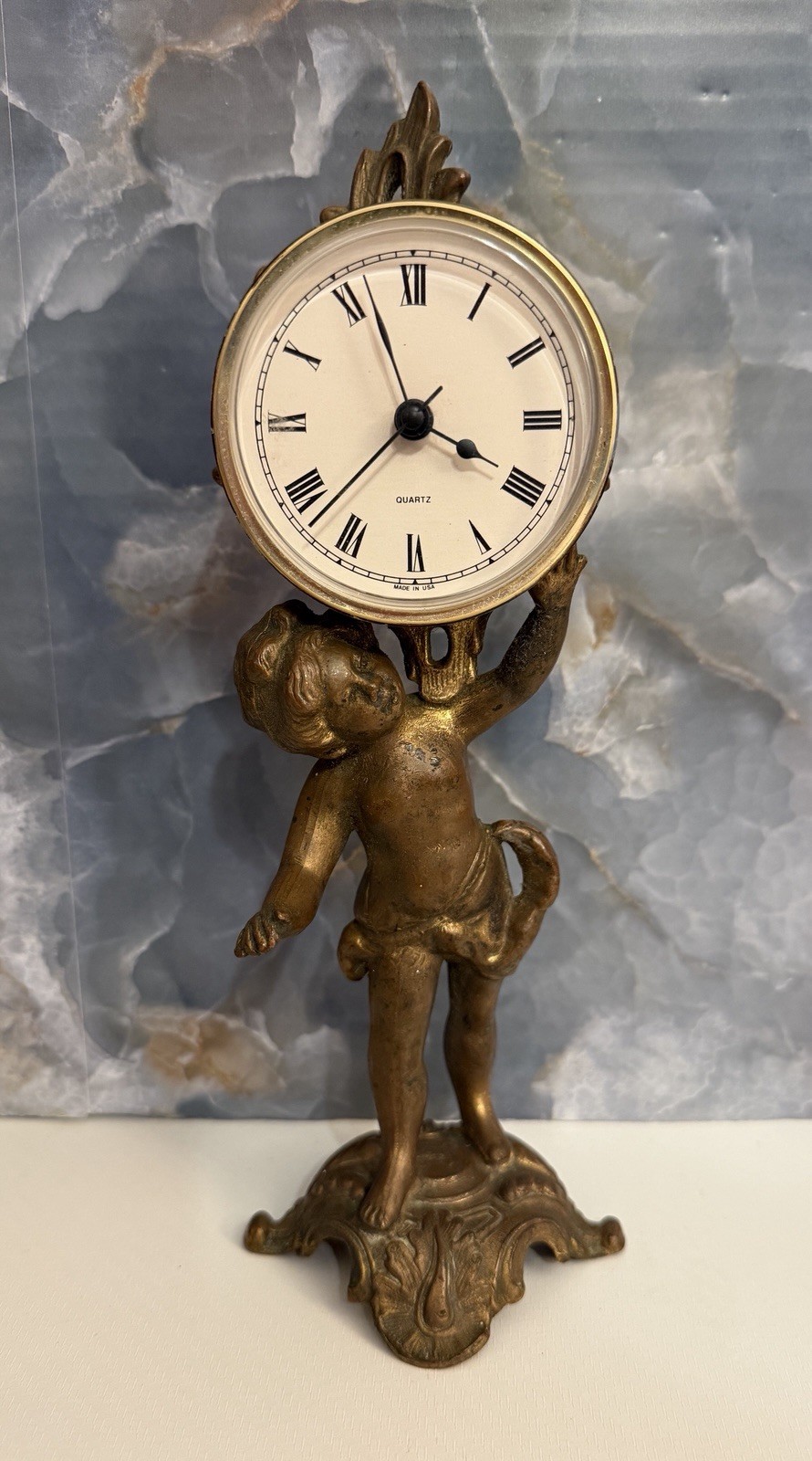 ANTIQUE VICTORIAN BRASS PUTTI ANGEL BOUDOIR CLOCK ART NOUVEAU FIGURAL MANTEL WOW