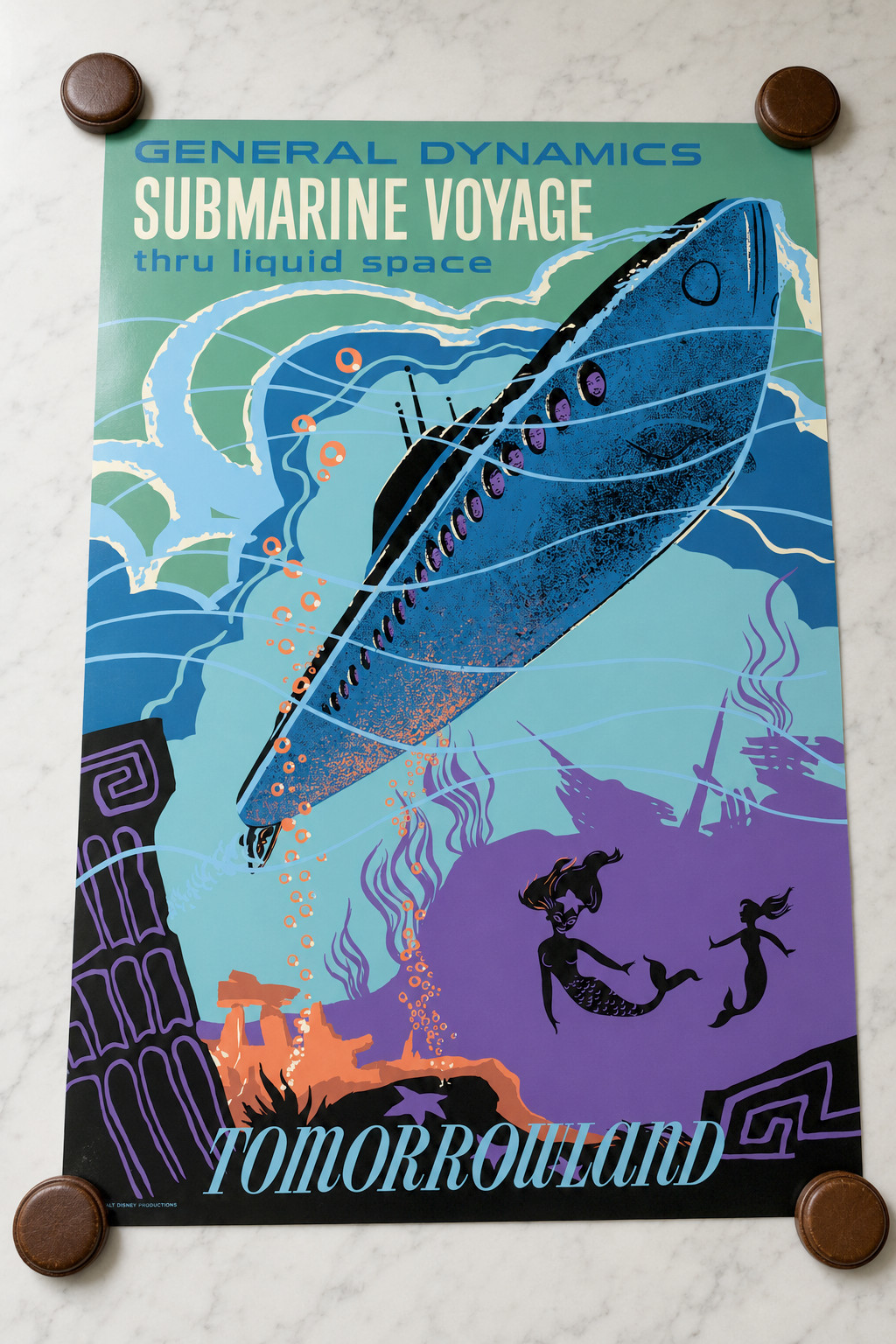 1959 General Dynamics Submarine Voyage Disneyland attraction poster 36x54