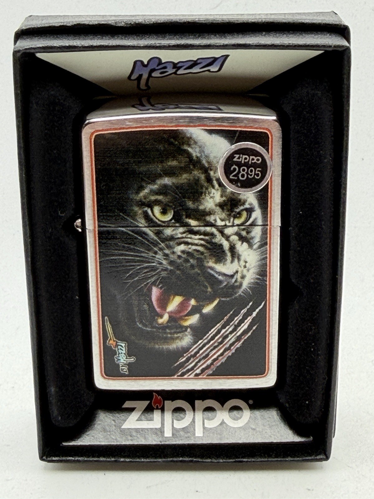 Vintage 2013 Mazzi Black Panther Chrome Zippo Lighter New B31