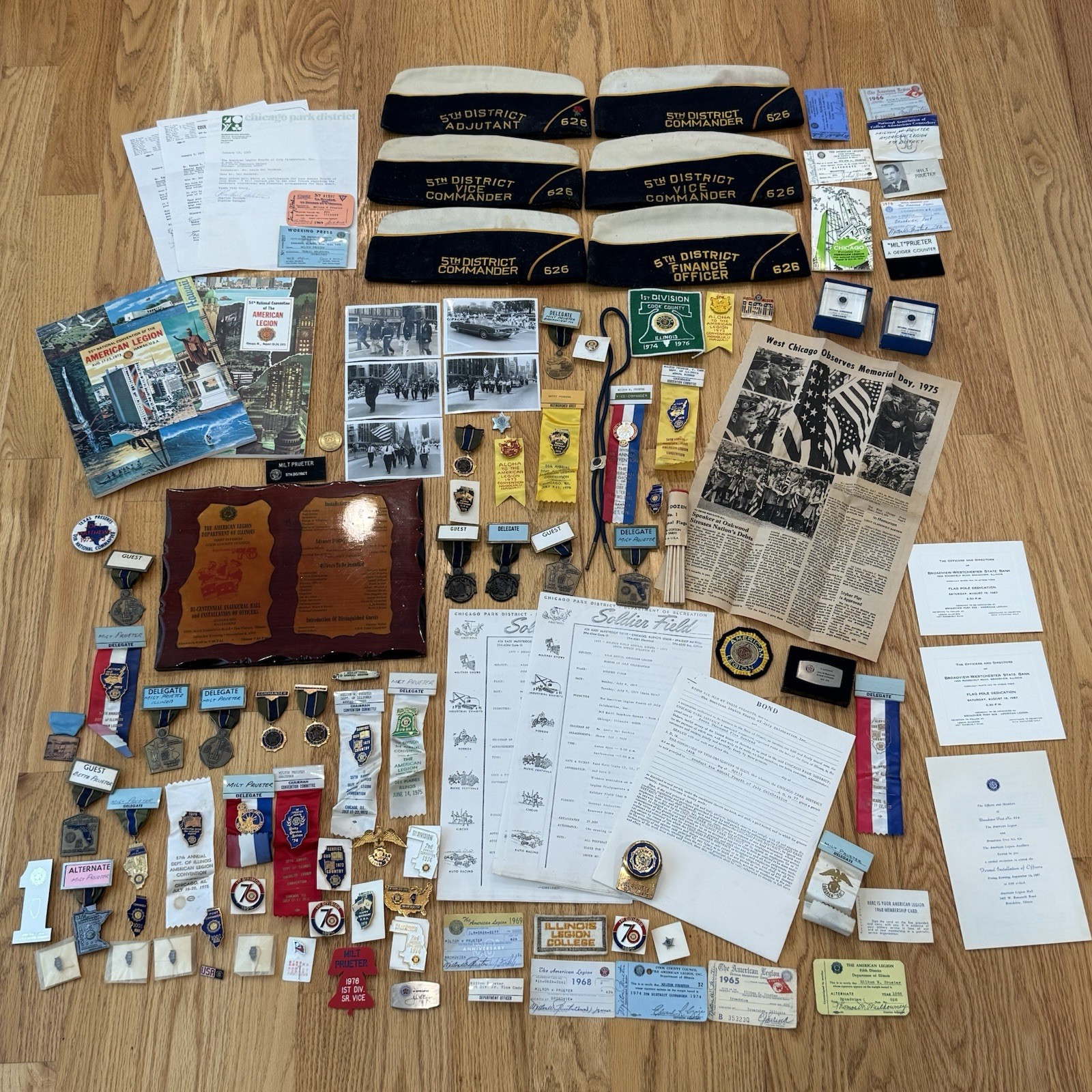American Legion Commander Archive Lot Medals Badges Hats Illinois Milton Prueter