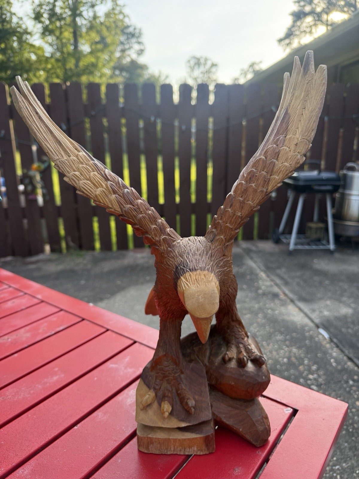 Vtg Hand Carved Rustic Wooden Eagle Art Sculpture Statue Open Wings Large 14.5\