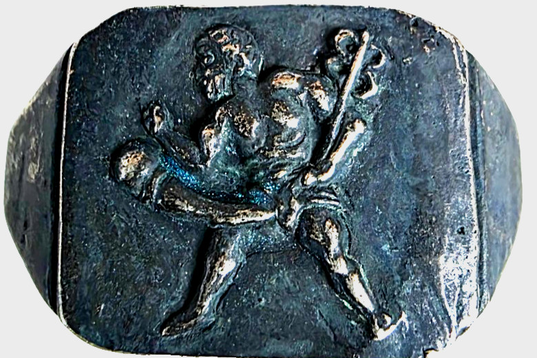 300 BC Ancient Greek Silver Ring Priapus fertility god, livestock, fruit plants