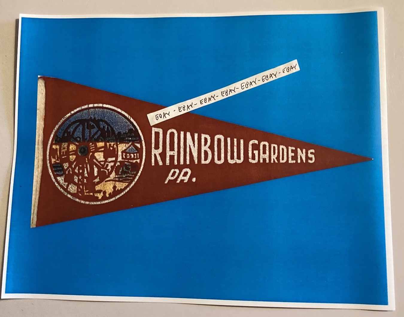 OLD RAINBOW GARDENS AMUSEMENT PARK PITTSBURGH PA. RARE IMAGE OF FELT PENNANT NEW