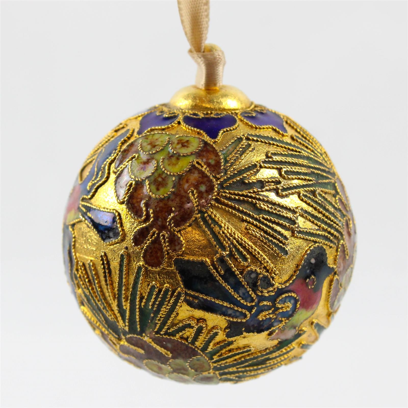 Vintage Alsan Cloisonne Enamel Christmas Ornament Bird Floral Design