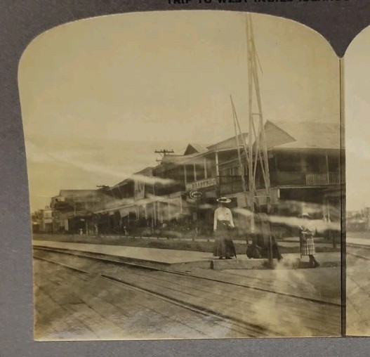 Private Stereoview Photo 1911 Colon Island Panama Railroad Xing Wharf Dock #55
