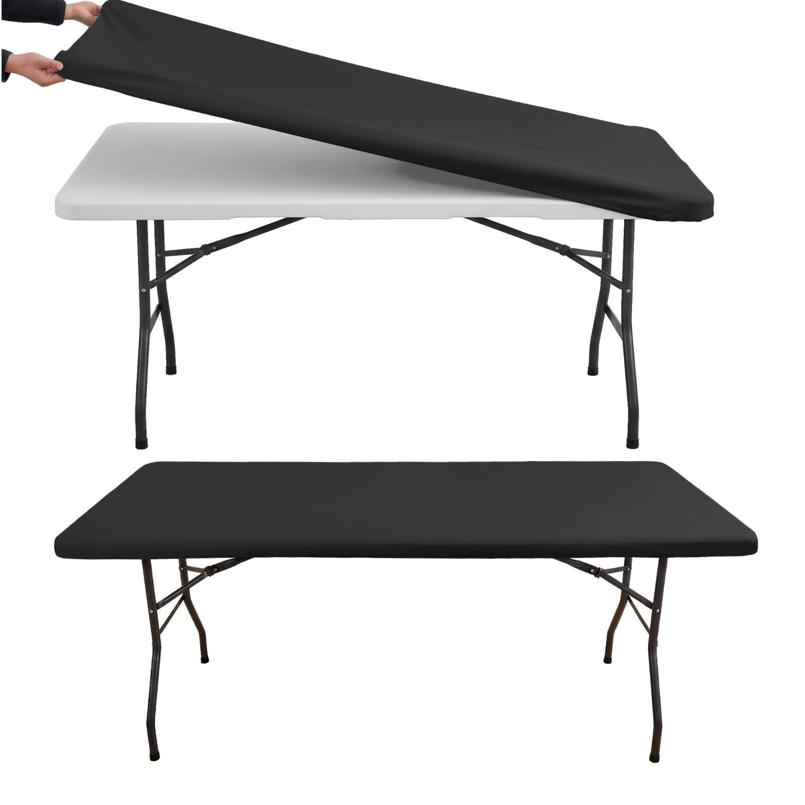 8ft Fitted Tablecloths Rectangle, Non-Slip Elastic Corners, 2 Pack