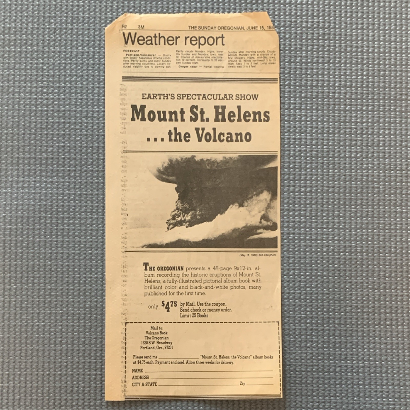 The Oregonian Mount St. Helens Volcano Eruption Newspaper Clipping The Oregonian Mount St. Helens Volcano Eruption Newspaper Clipping