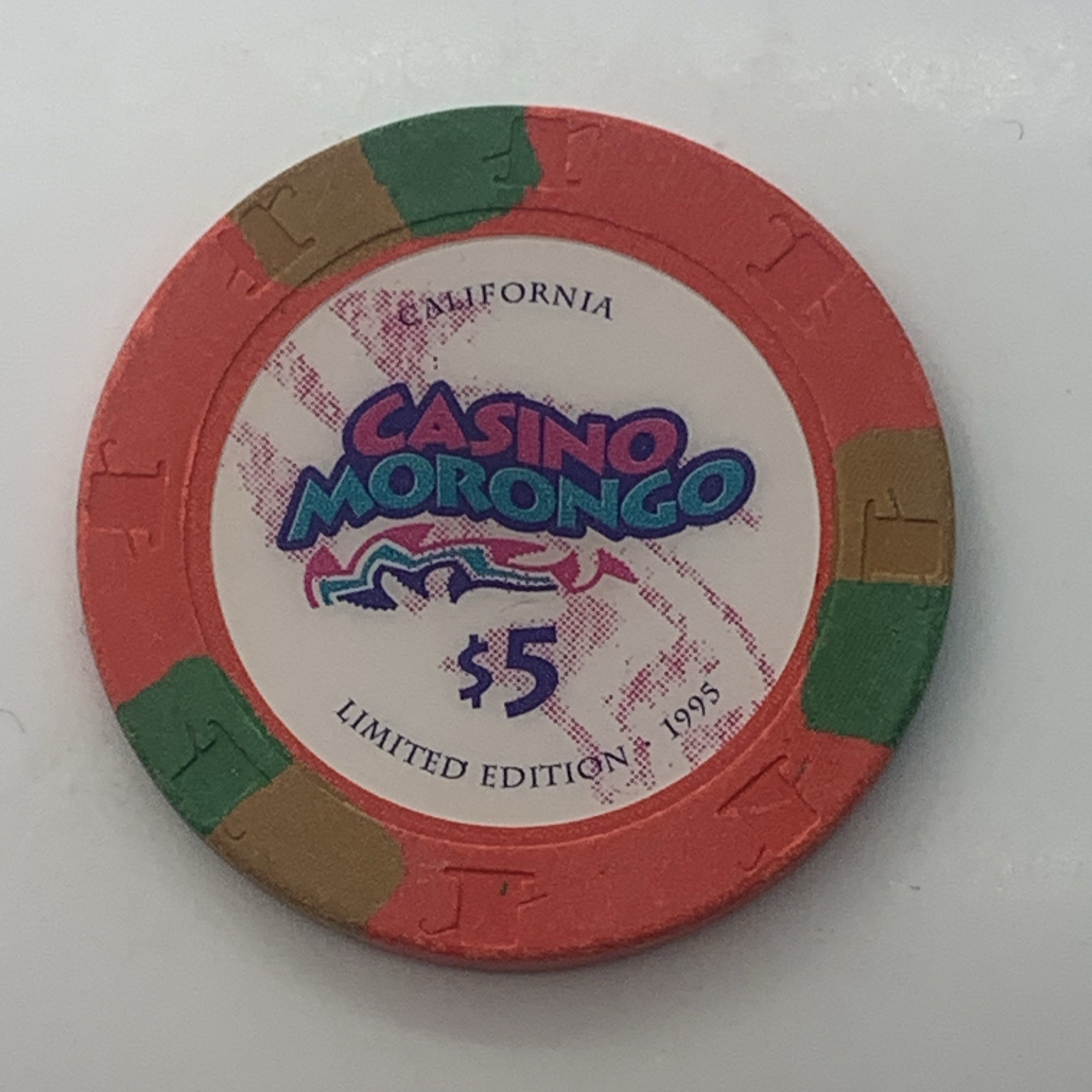 Morongo Casino Resort Spa Indian Reservation $5 Chip Cabazon California H&C 1995 Morongo Casino Resort Spa Indian Reservation $5 Chip Cabazon California H&C 1995