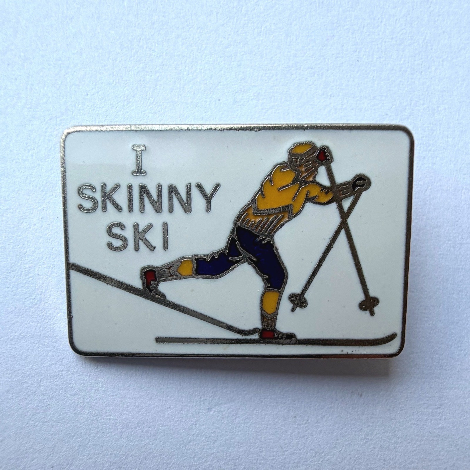 Vintage I Skinny Ski Enamel Pin Cross Country Skier Brooch Retro Winter Sports