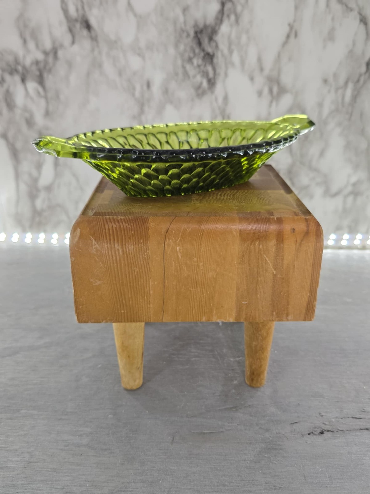 1960\'s Indiana Glass Honeycomb Green Handled Relish Pickle Dish with Handles