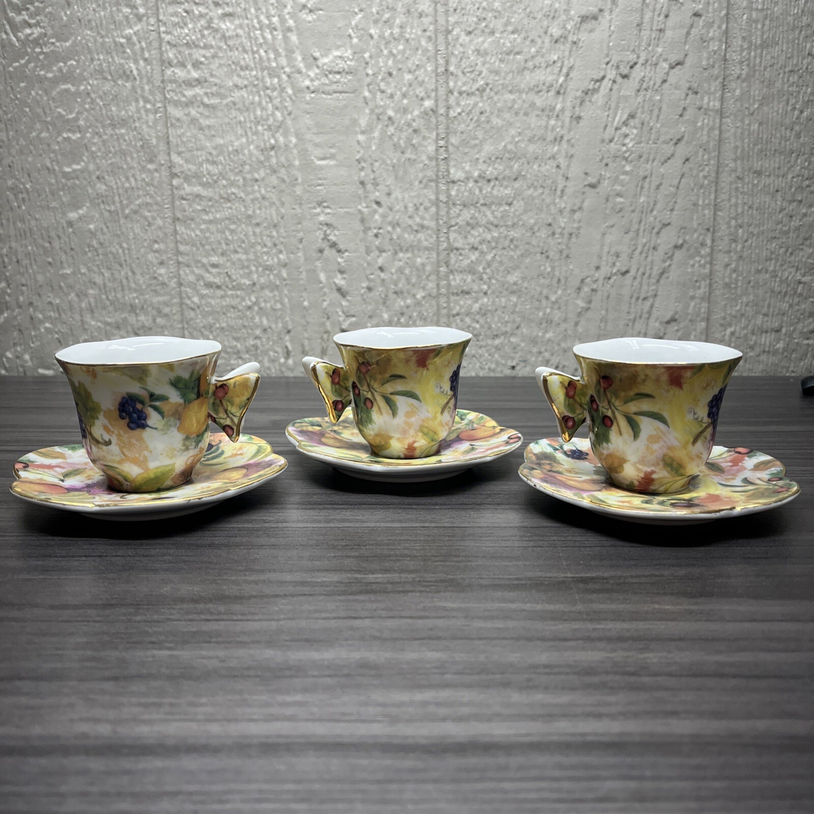 Gorgeous Fruit Themed Formalities By Baum Bros. Small Cup and Saucer Set Of 3