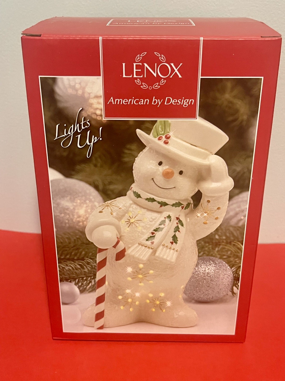 Lenox Happy Holly Days Snowman With Candy Cane Lit  Figurine.