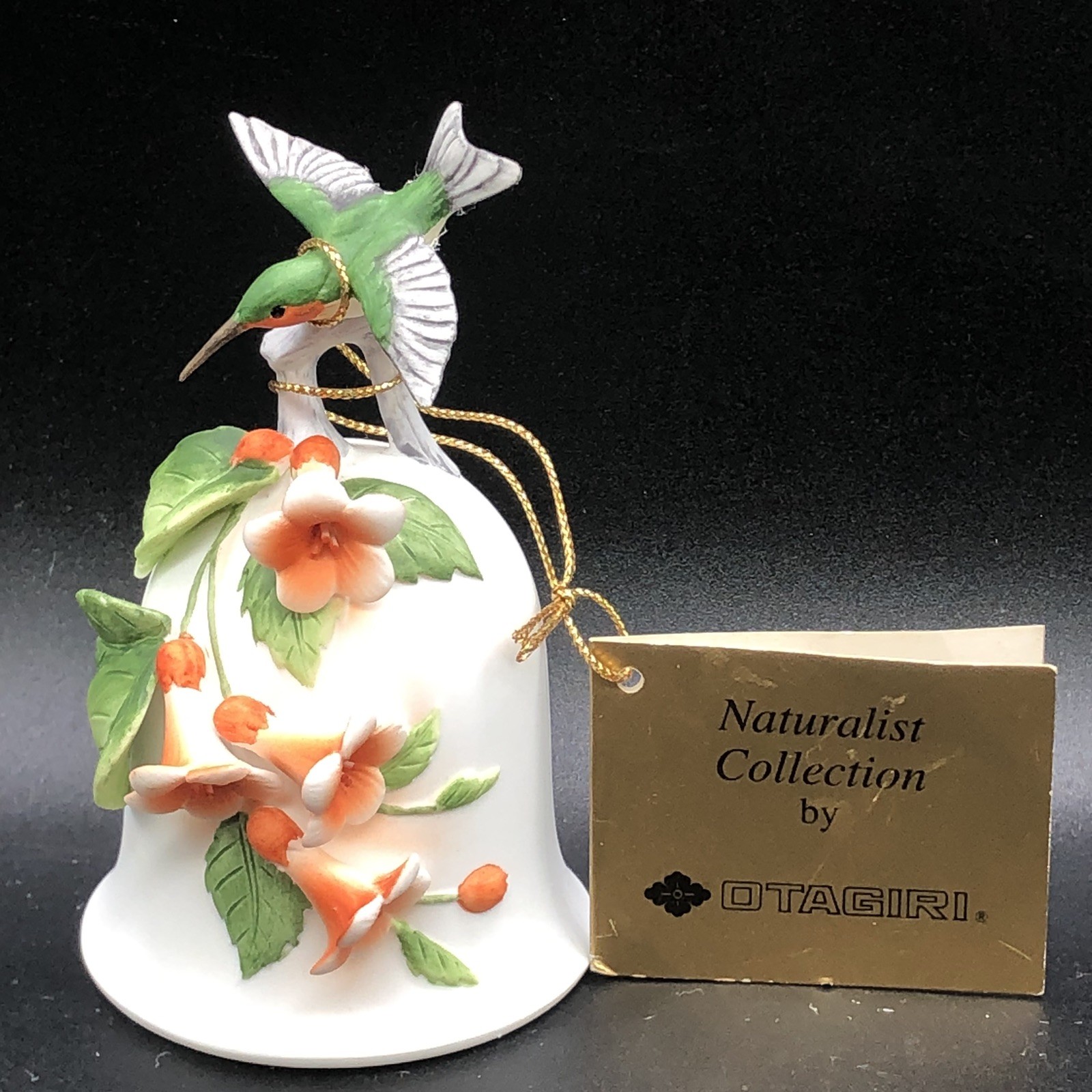 Hummingbird Bell Figure Draping Flowers & Leaves Stamped Piece Otagiri 4.5\