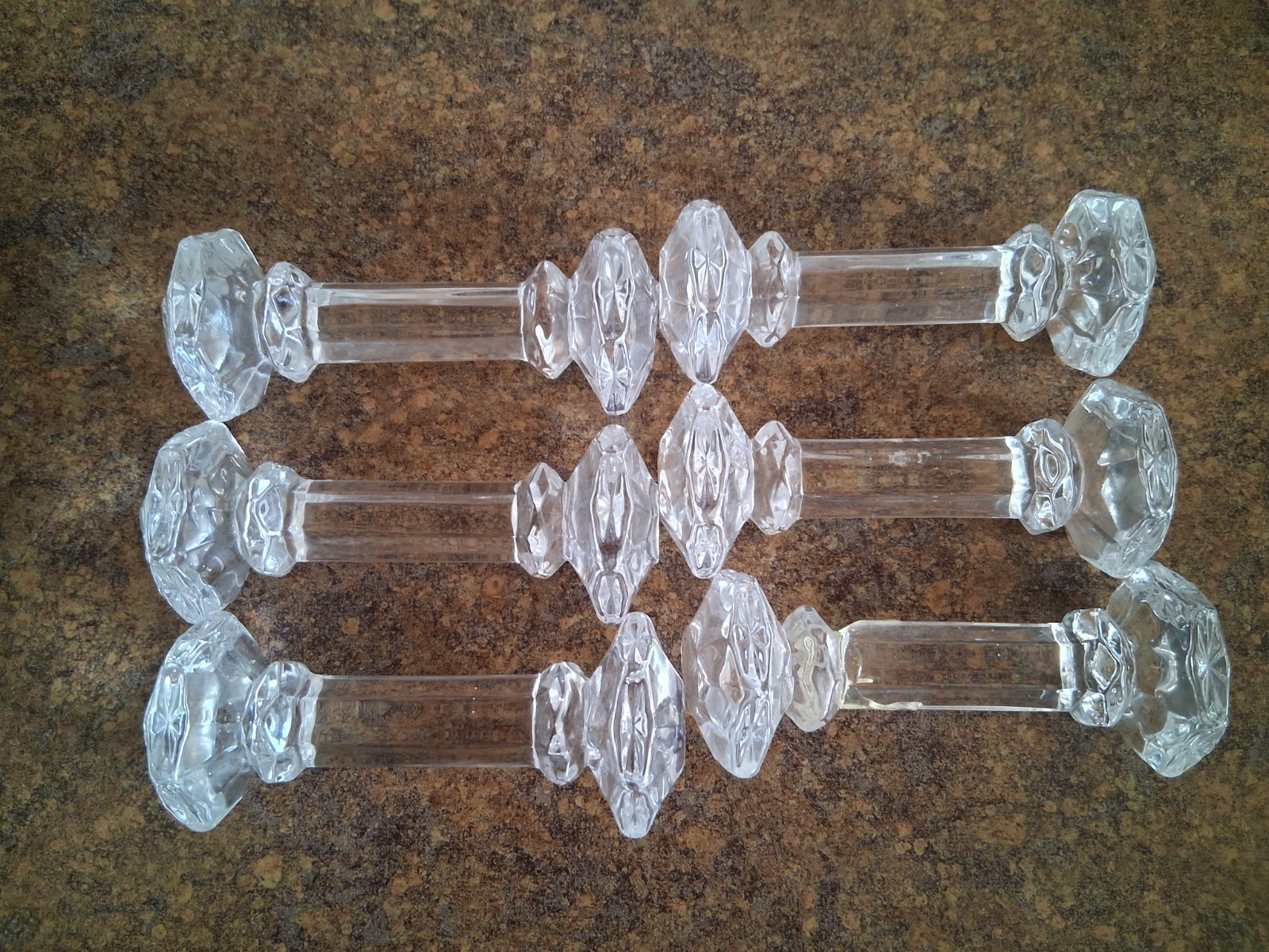 Vtg Shannon Crystal Knife Rests Dumbbell Set of 6 Matching Geometric Cuts 4”