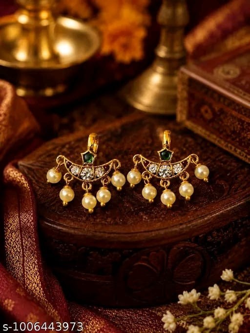 Tradational Bugadi Earrings for Women Gold Plated CZ Pearl for women and girls