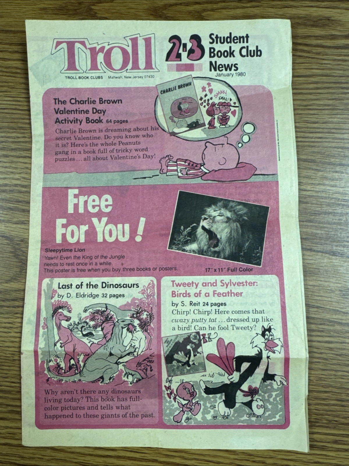 Vintage January 1980 Troll Student Book Club News Order Form Charlie Brown