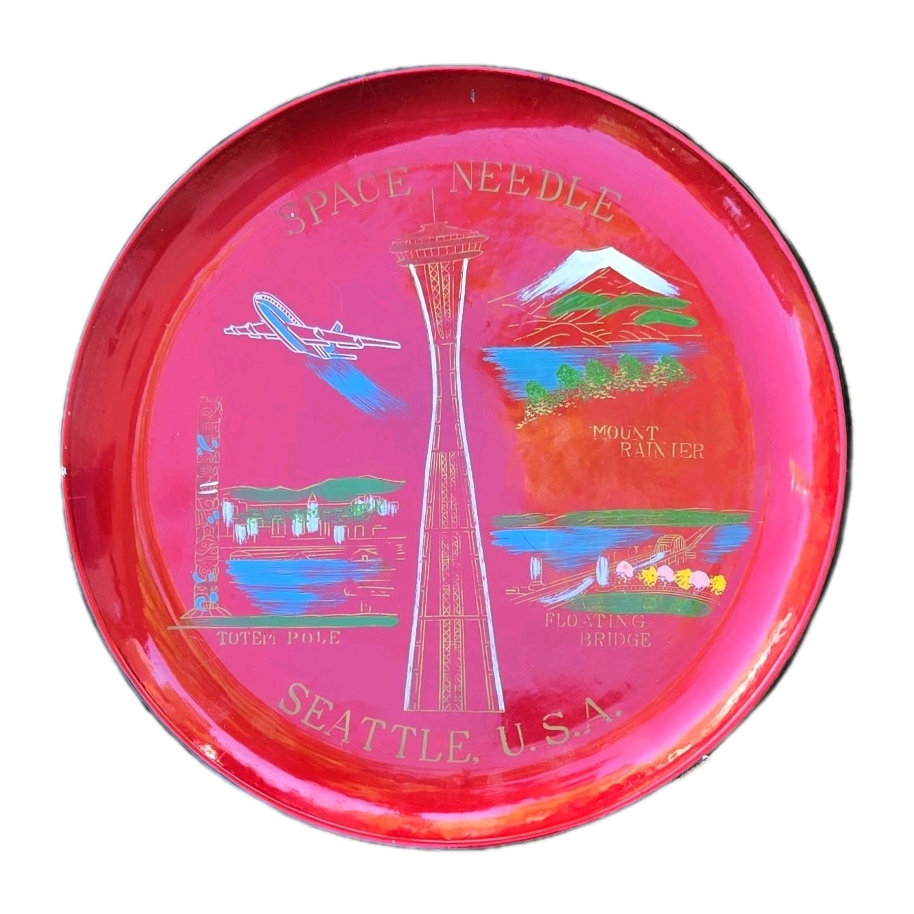 1962 RED Seattle WA Worlds Fair  Exposition Dish Tray Space Needle 10.5”