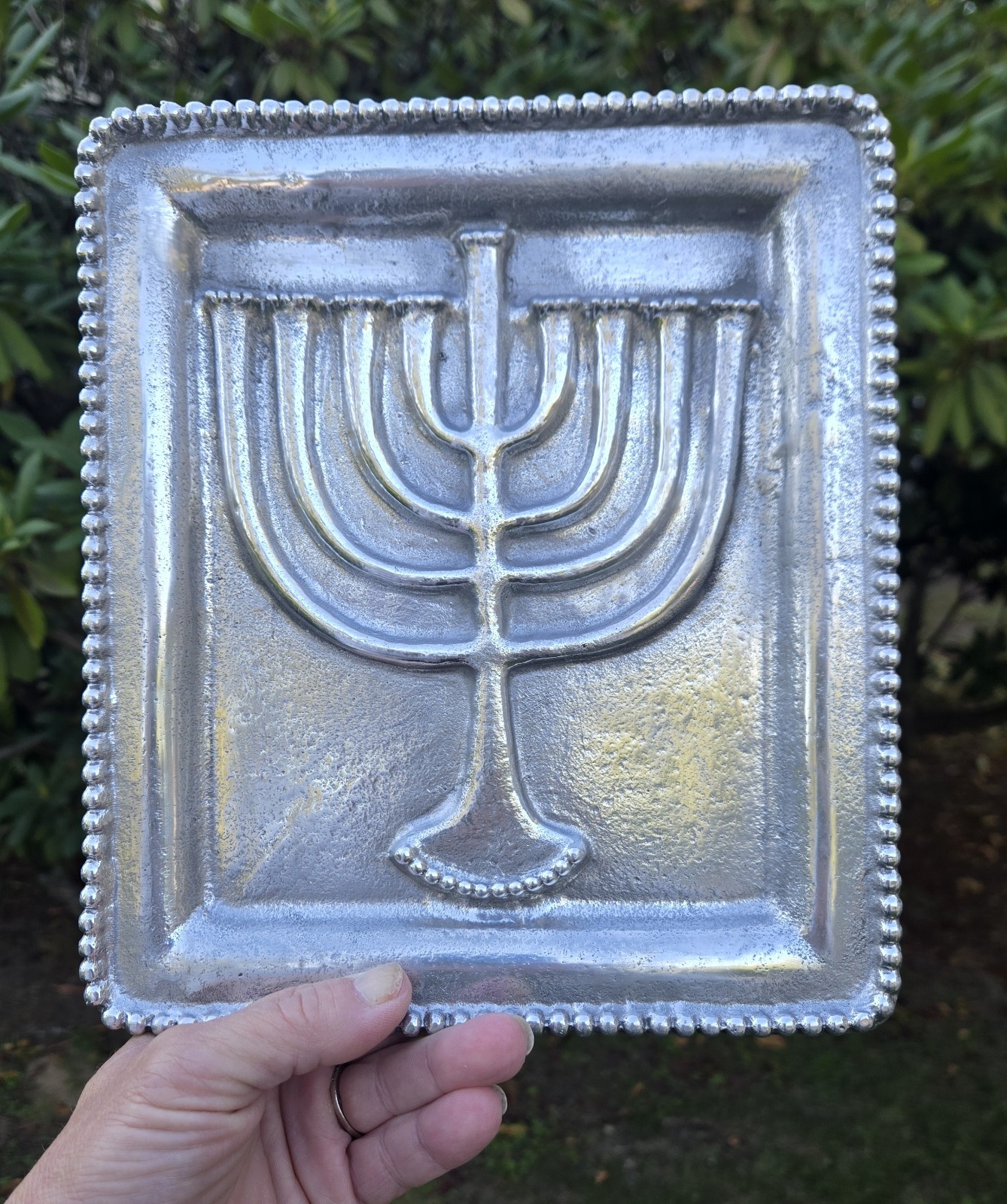 8 by 9 Mudpie Silver Serving Tray Menorah Textured HANUKKAH Pristine Condition