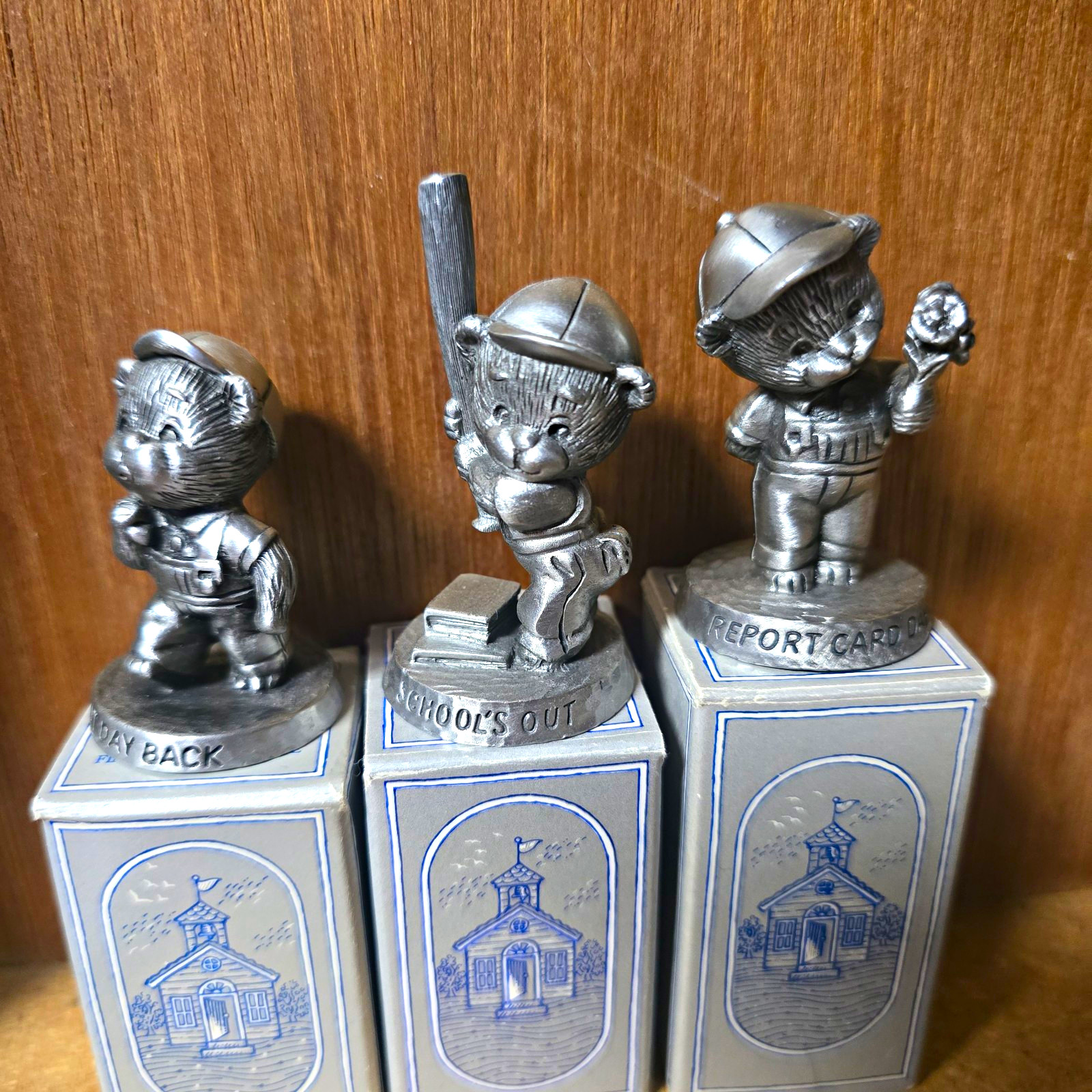 Avon Benjamin J. Bearington Pewter Figurine Lot: First Day Back, School’s Out