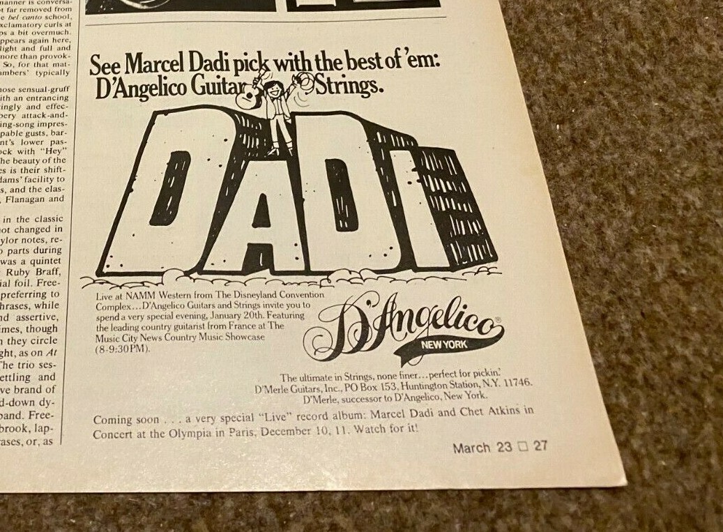 JBF11 ADVERT 5X5 MARCEL DADI & D\'ANGELICO GUITAR STRINGS