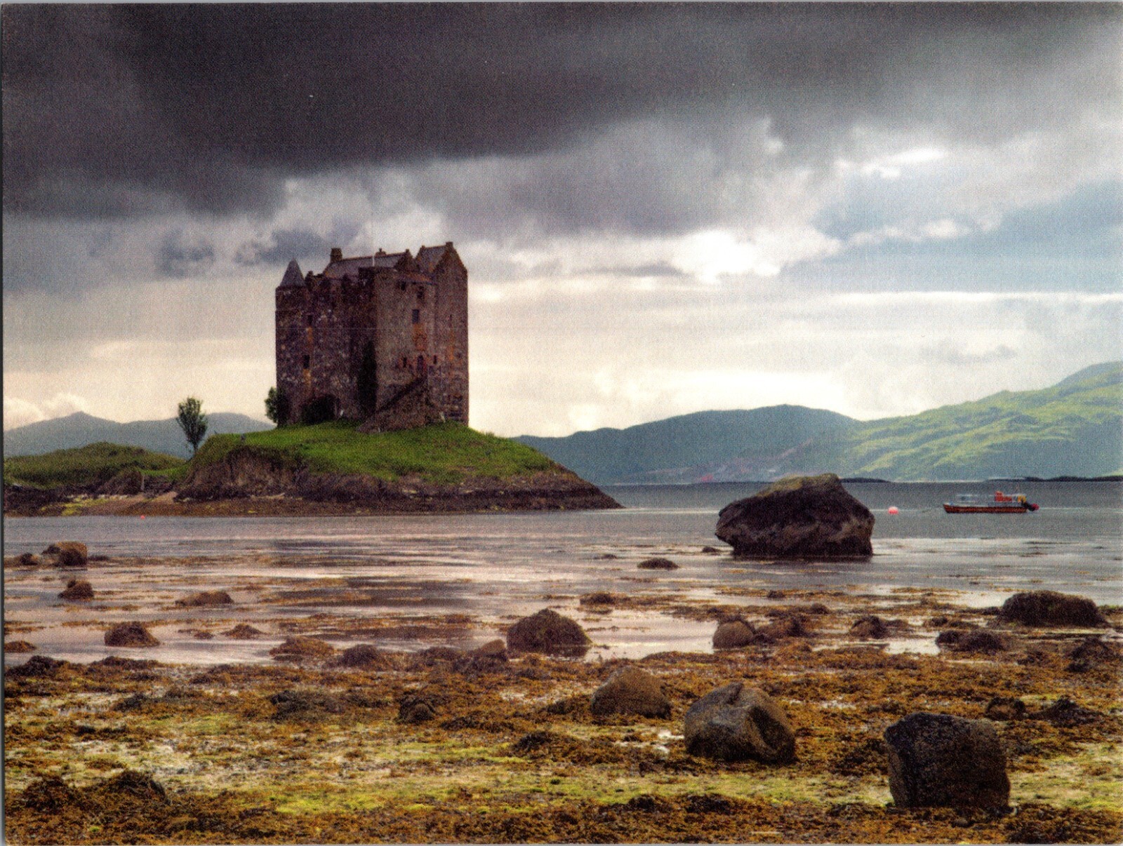 Postcard Castle Stalker Loch Laich Island Scotland Stormy Day