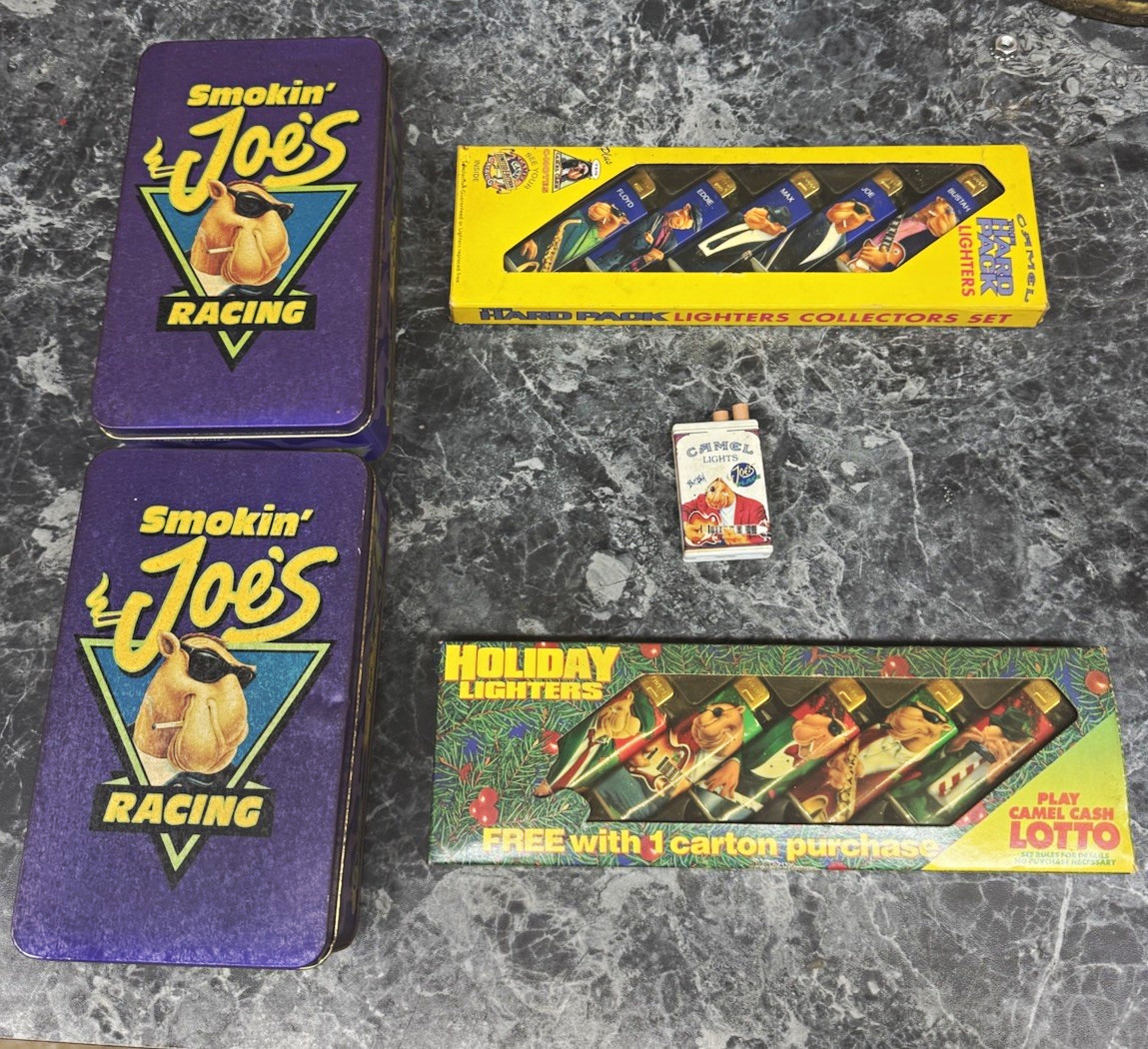 Camel Lights Smokin’ Joe’s Racing Collectible Lighters Lot w/ Tins & Packaging