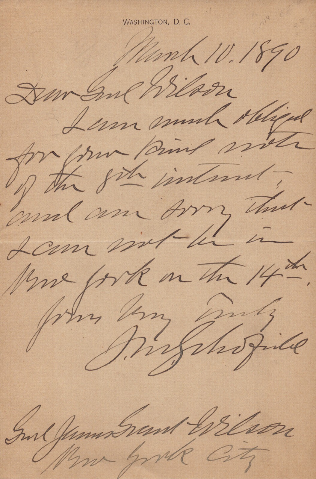 JOHN M. SCHOFIELD - AUTOGRAPH LETTER SIGNED 03/10/1890