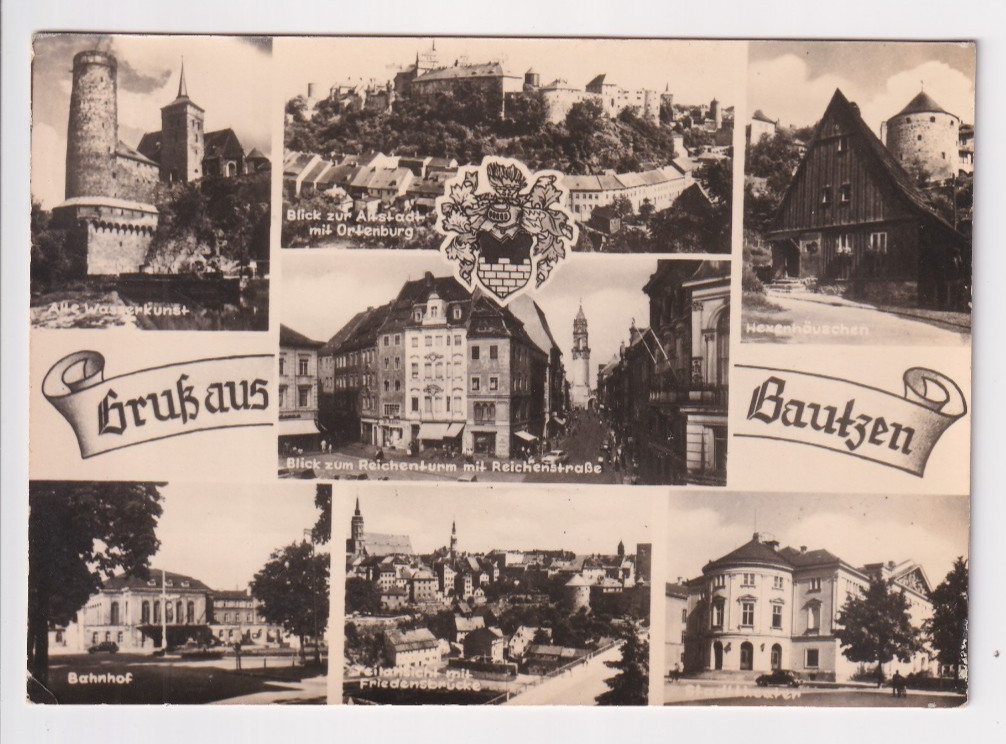 Bauzen DDR 1959: 7 pictures BW map, Reichenstraße and Reichenturm + 6, used Bauzen DDR 1959: 7 pictures BW map, Reichenstraße and Reichenturm + 6, used