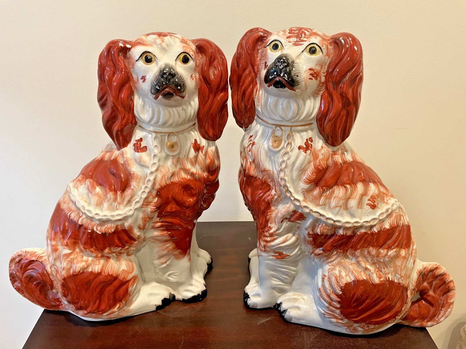 Married Pair 19C Antique Victorian Staffordshire Dogs 14+ inch from M.S. Rau