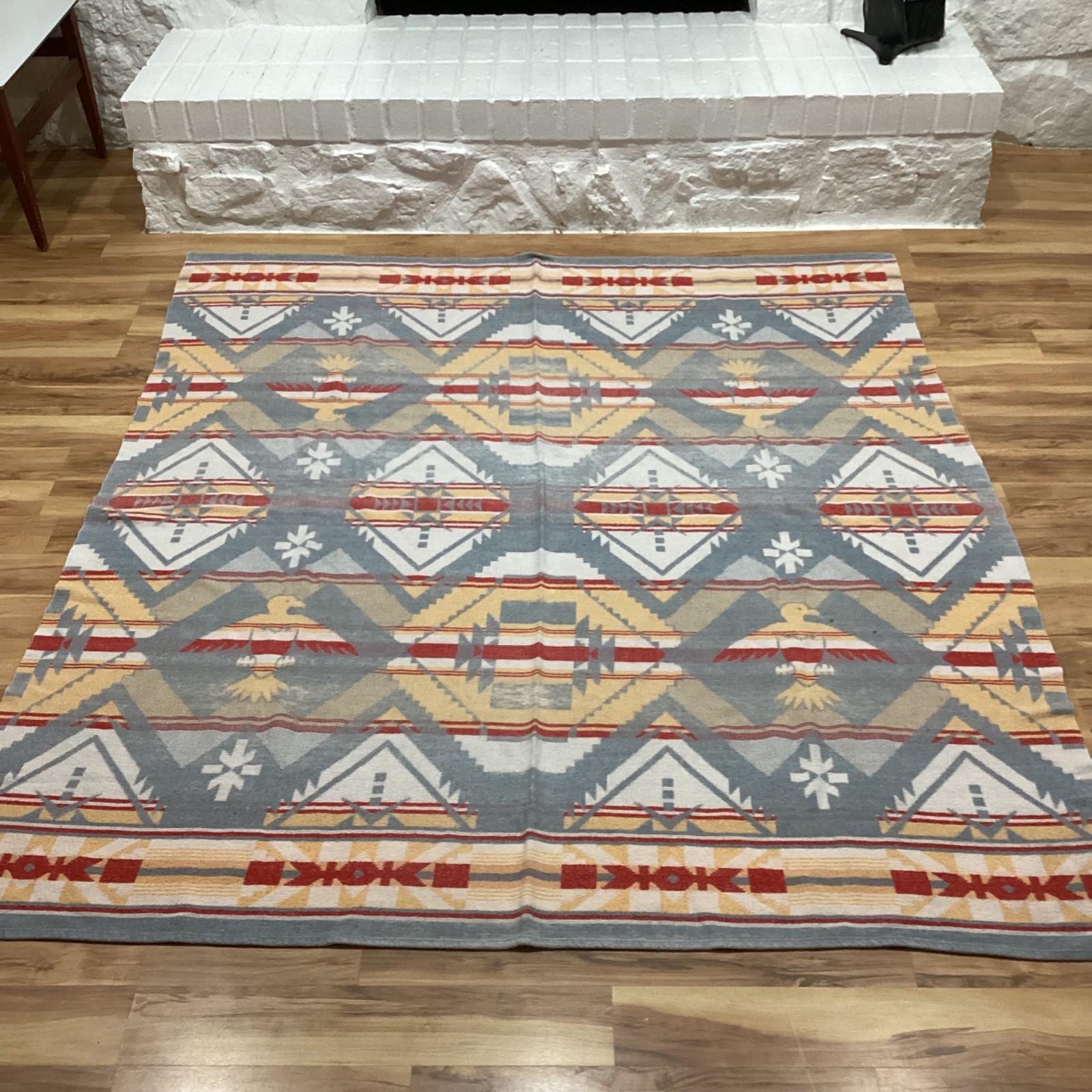 Vintage 40\'s 50\'s Native American Cotton Camp Blanket Thunderbirds 65 x 58