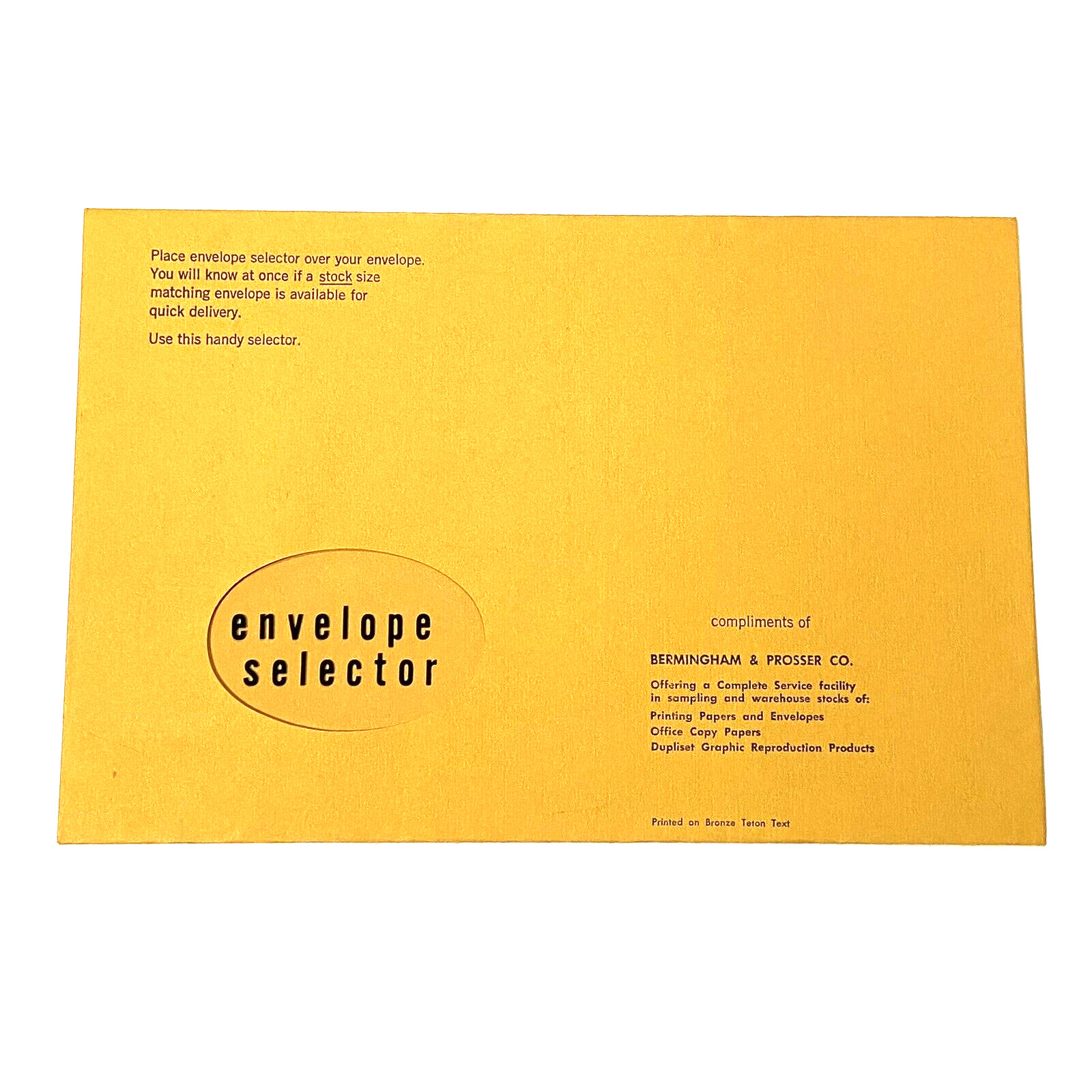 VTG 1960s Envelope Selector BERMINGHAM & PROSSER CO. Advertising Paper Merchants