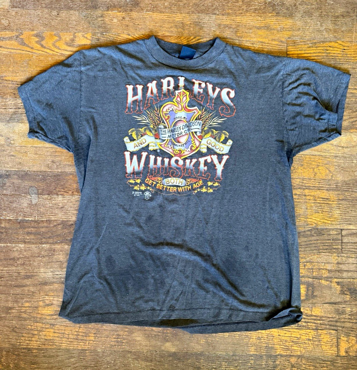 Harley-Davidson 3D Emblem 1988 “Harleys and good Whiskey”  T-Shirt Size XL
