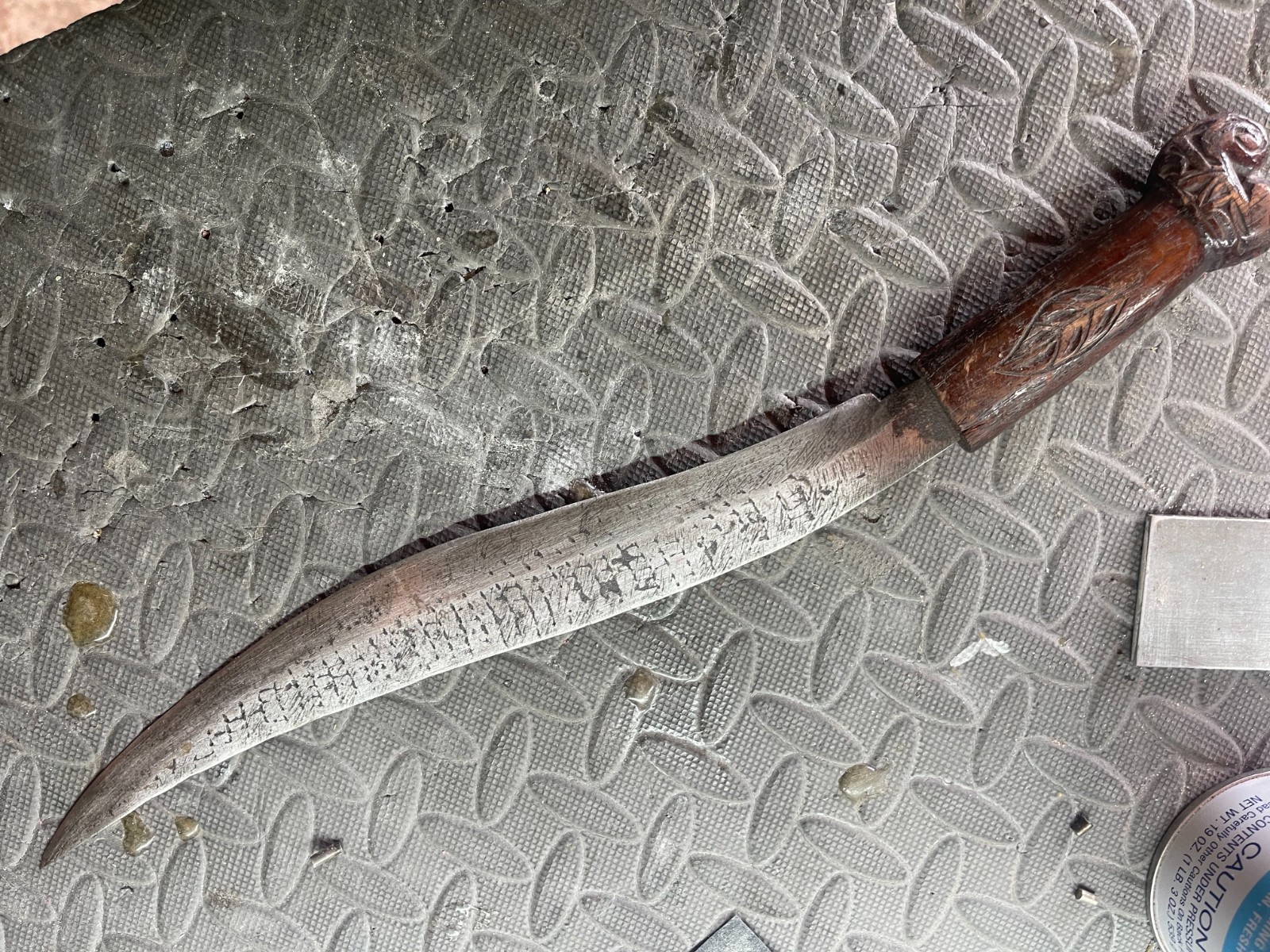 Vintage Philippine Visayan Plamingko Bolo Knife Carved Figural Hilt Hand Forged