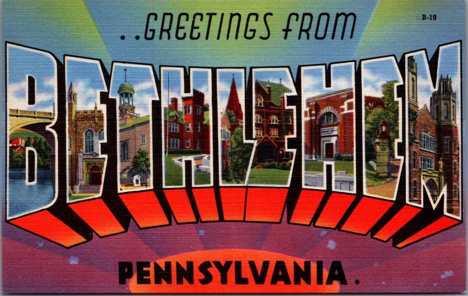 Greetings From Bethlehem PA Large Letter Linen Vintage Postcard B-19 Greetings From Bethlehem PA Large Letter Linen Vintage Postcard B-19