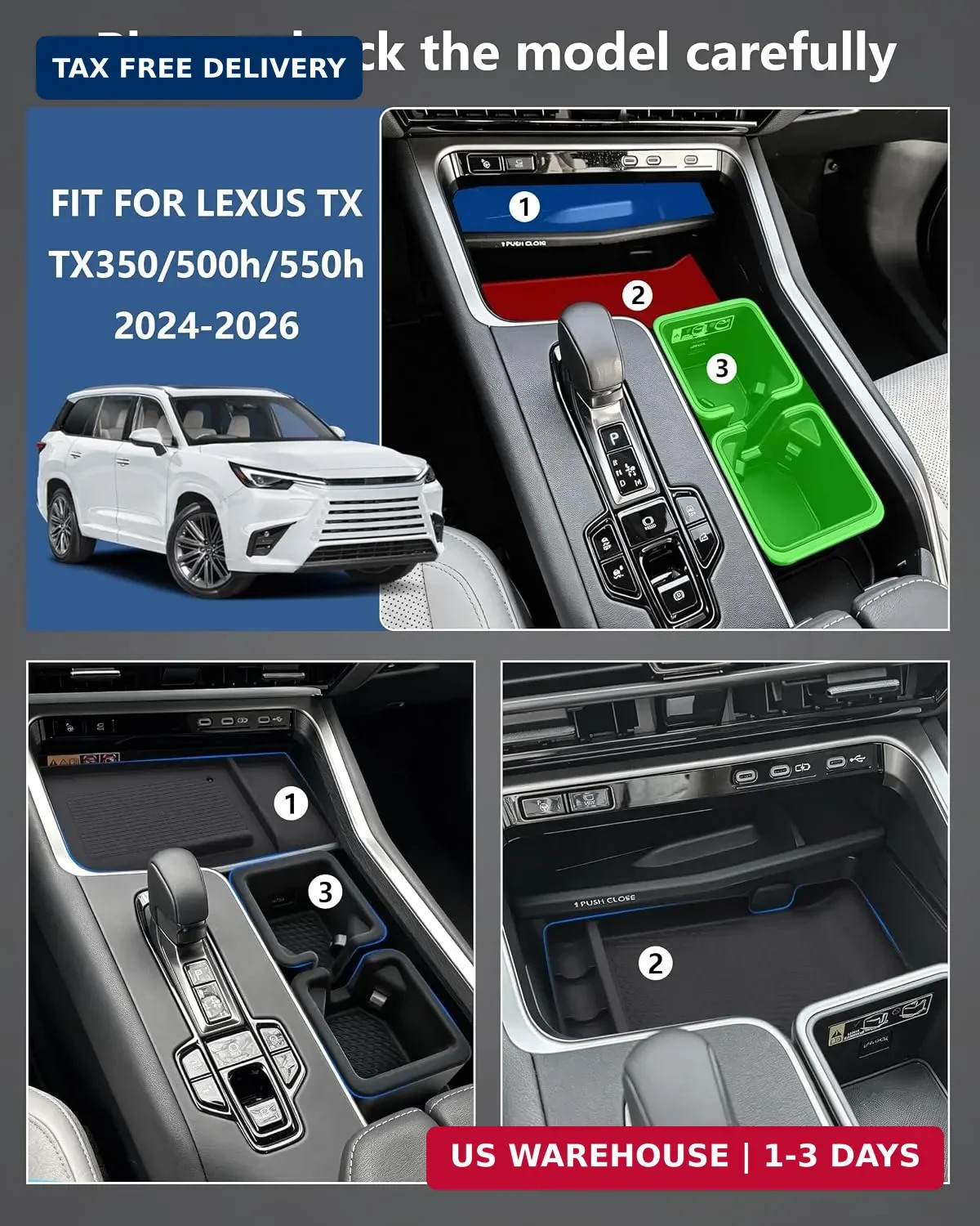 3PC Center Console Accessories for 2024-2026 Lexus TX (TX350 TX500h TX550h+), No 3PC Center Console Accessories for 2024-2026 Lexus TX (TX350 TX500h TX550h+), No
