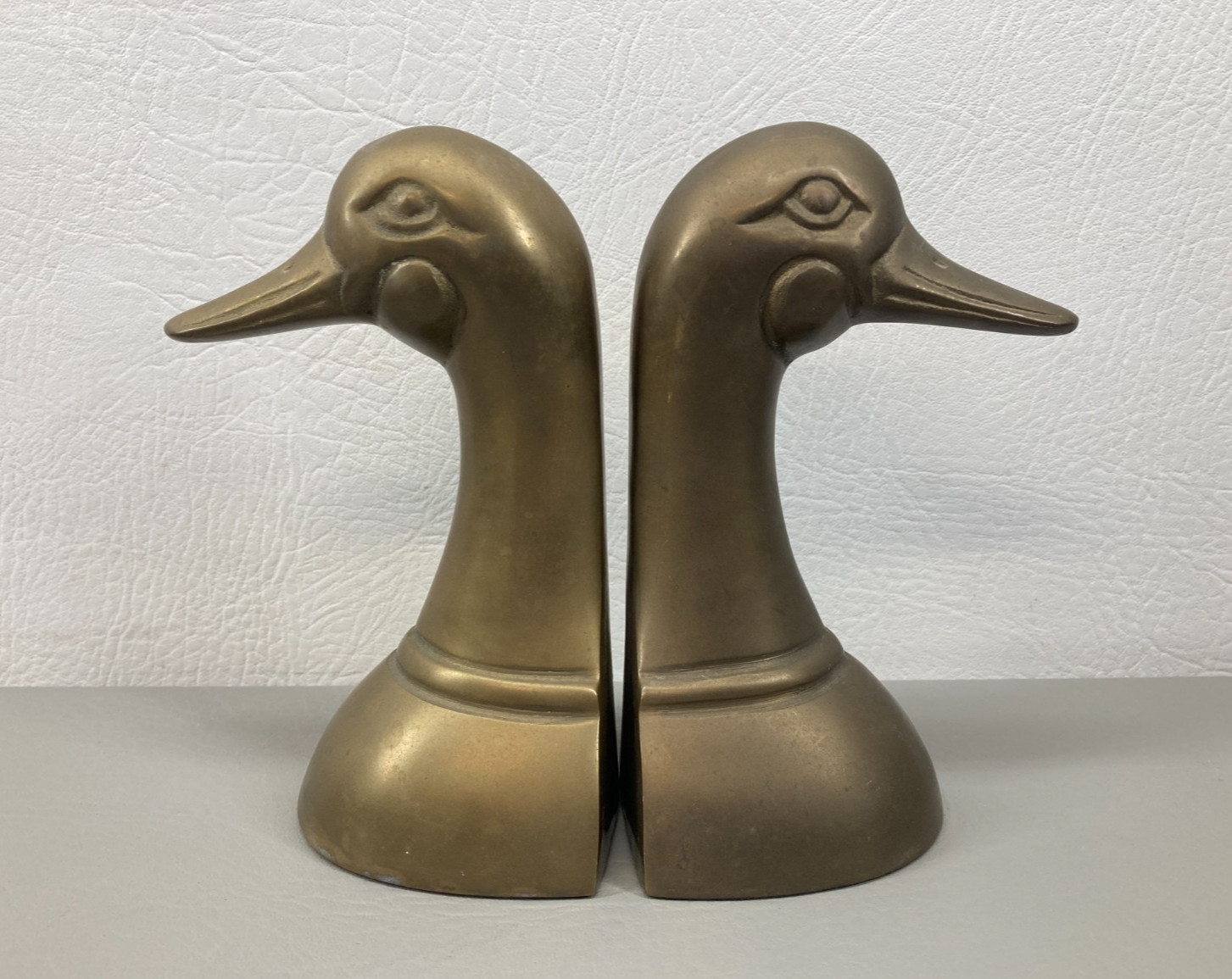 Vintage Leonard Brass Duck Head Bookends MCM 1950s Solid Brass