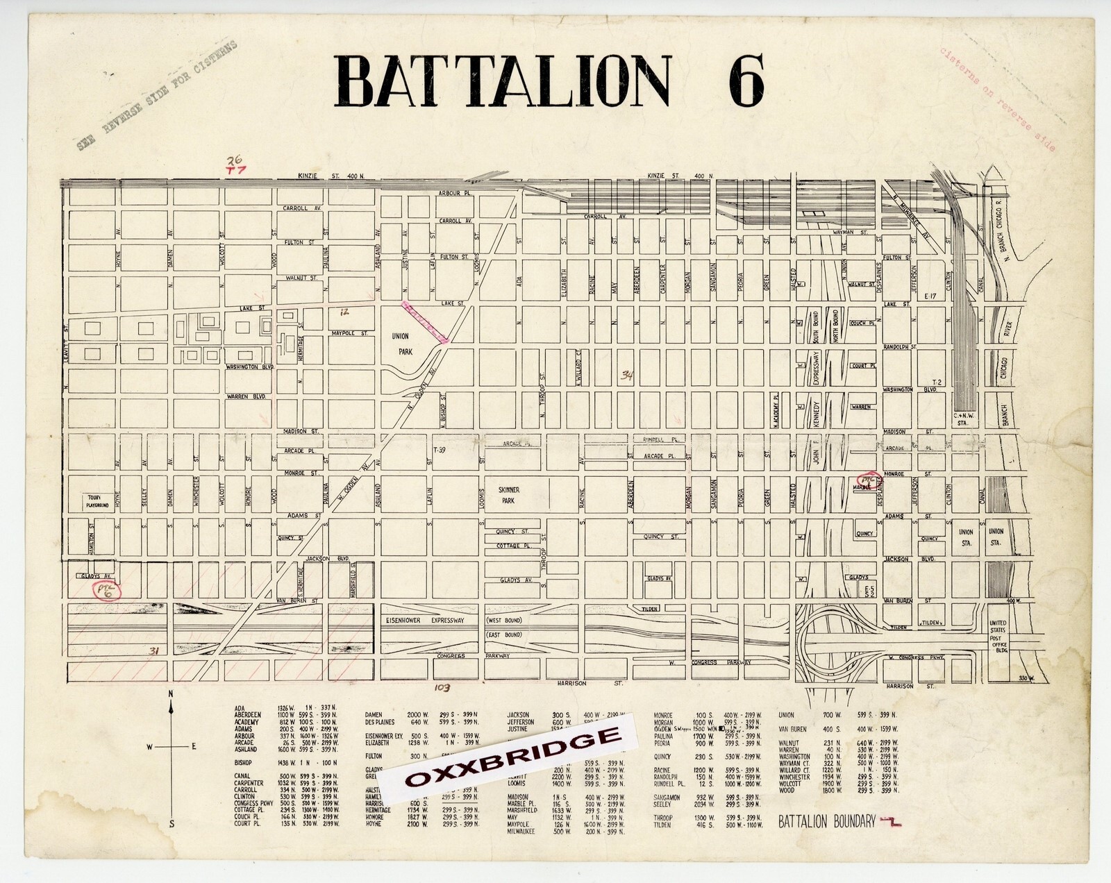 Chicago Fire Battalion Map 1949 Vintage 11x14 CFD Firefighting West Side XL108