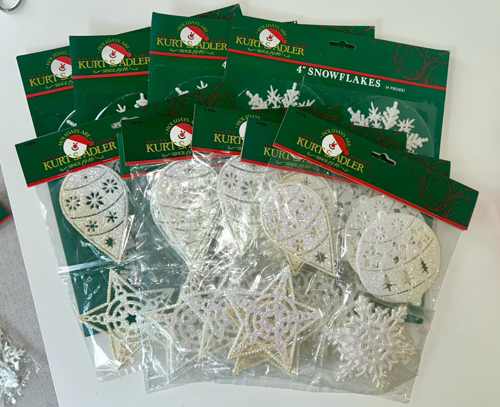 VTG Kurt Adler Snowflake Ornaments 40 Pc Lot 10 Packs Glitter Christmas 4”