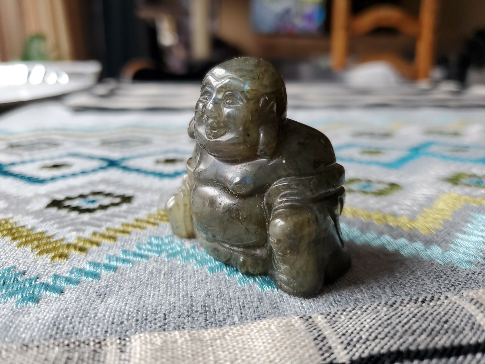 Vintage Labradorite Carved Buddha Figure 1.75\